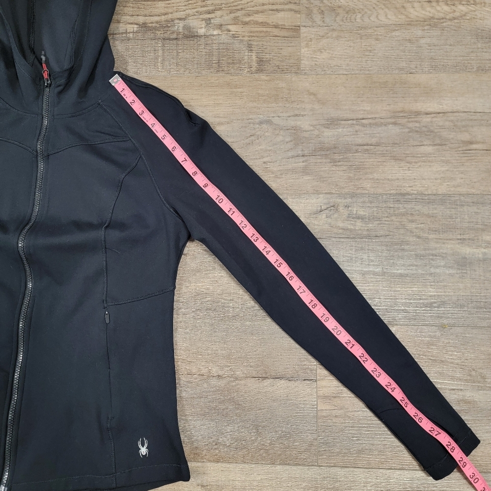 Spyder Active Jacket Womens Medium Black Full Zip Hooded Logo Athleisure Gym - Picture 8 of 12